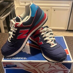 New Balance Men's Navy Red Blue Athletic Sneakers with White Laces